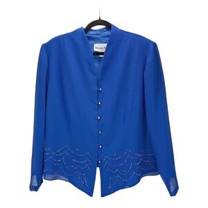 Another Thyme Women's Light Blazer 18W‎ Blue Rhinestone Embellished Button Front